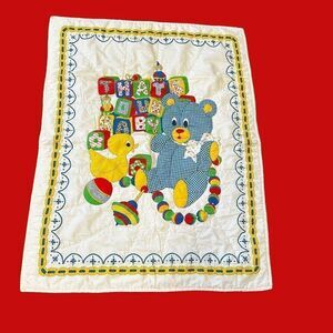 Vintage Teddy Bear Duck Baby Blanket That's Our Baby White Primary Colors Crib‎